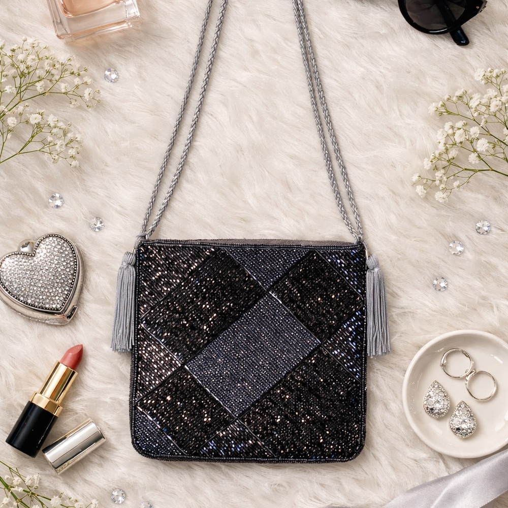 Elegant Black Sequin Crossbody Bag